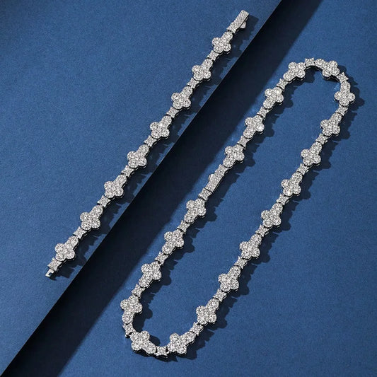 13mm Unisex Rhinestone Fashion Cross Star Necklace Hip Hop Chain Necklace With Bracelet