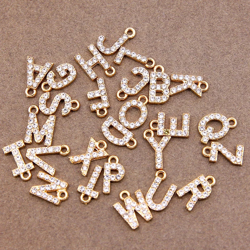 10/26pcs 12*7mm Alloy inlaid rhinestones 26 Letter Charms Pendants for Women Necklace Earring DIY jewelry Accessories