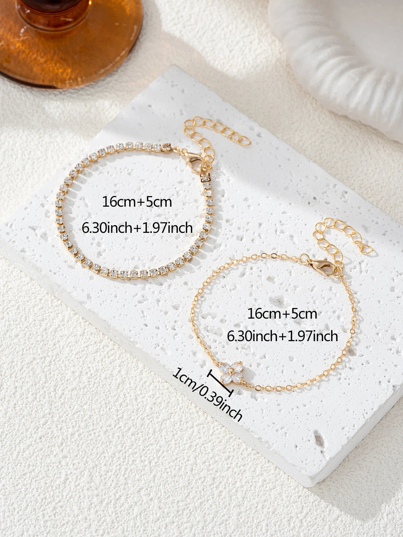 2pcs Simple Cubic Zirconia Flower Water Chain Women's Bracelet Set Daily Office Jewelry