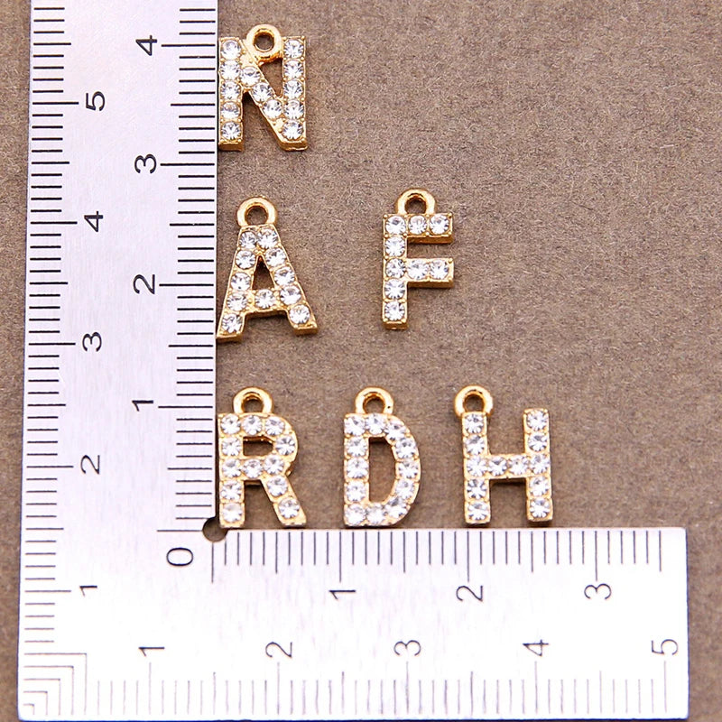 10/26pcs 12*7mm Alloy inlaid rhinestones 26 Letter Charms Pendants for Women Necklace Earring DIY jewelry Accessories