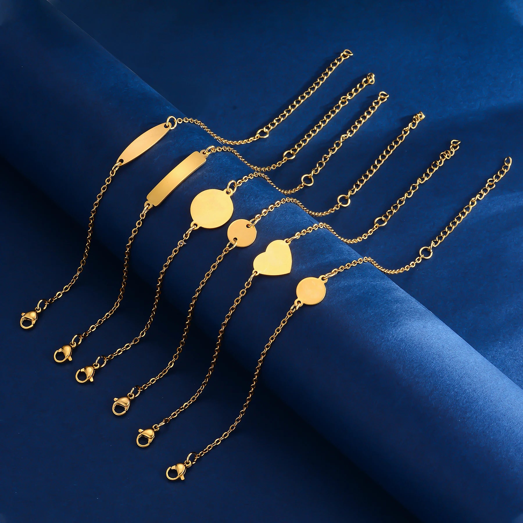 Simply Personalized Customize Text Logo Photo Stainless Steel Charm Bracelet For Women Girls Jewelry with 5cm Extender Chains