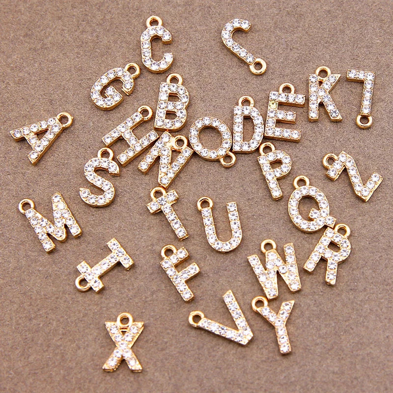 10/26pcs 12*7mm Alloy inlaid rhinestones 26 Letter Charms Pendants for Women Necklace Earring DIY jewelry Accessories