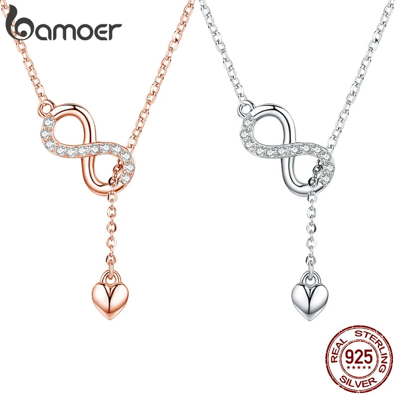 Bamoer 100% 925 Sterling Silver Pendant Necklaces for Women Infinity Forever Gold Love Chain Hot Sale Fashion Jewelry Gifts