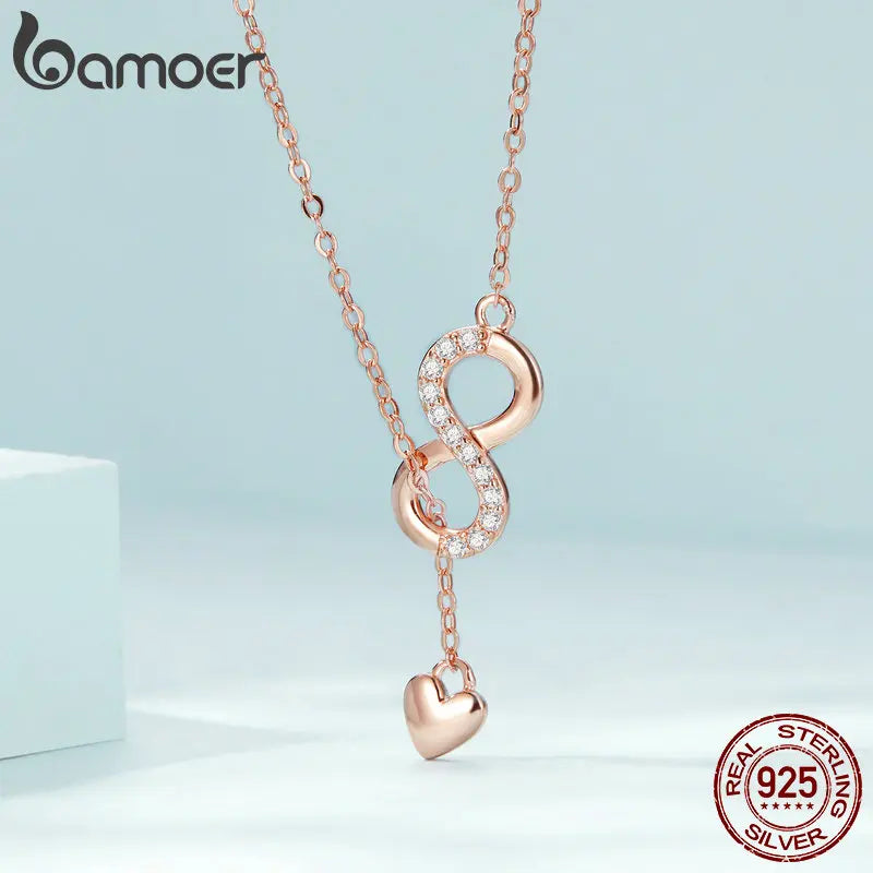 Bamoer 100% 925 Sterling Silver Pendant Necklaces for Women Infinity Forever Gold Love Chain Hot Sale Fashion Jewelry Gifts