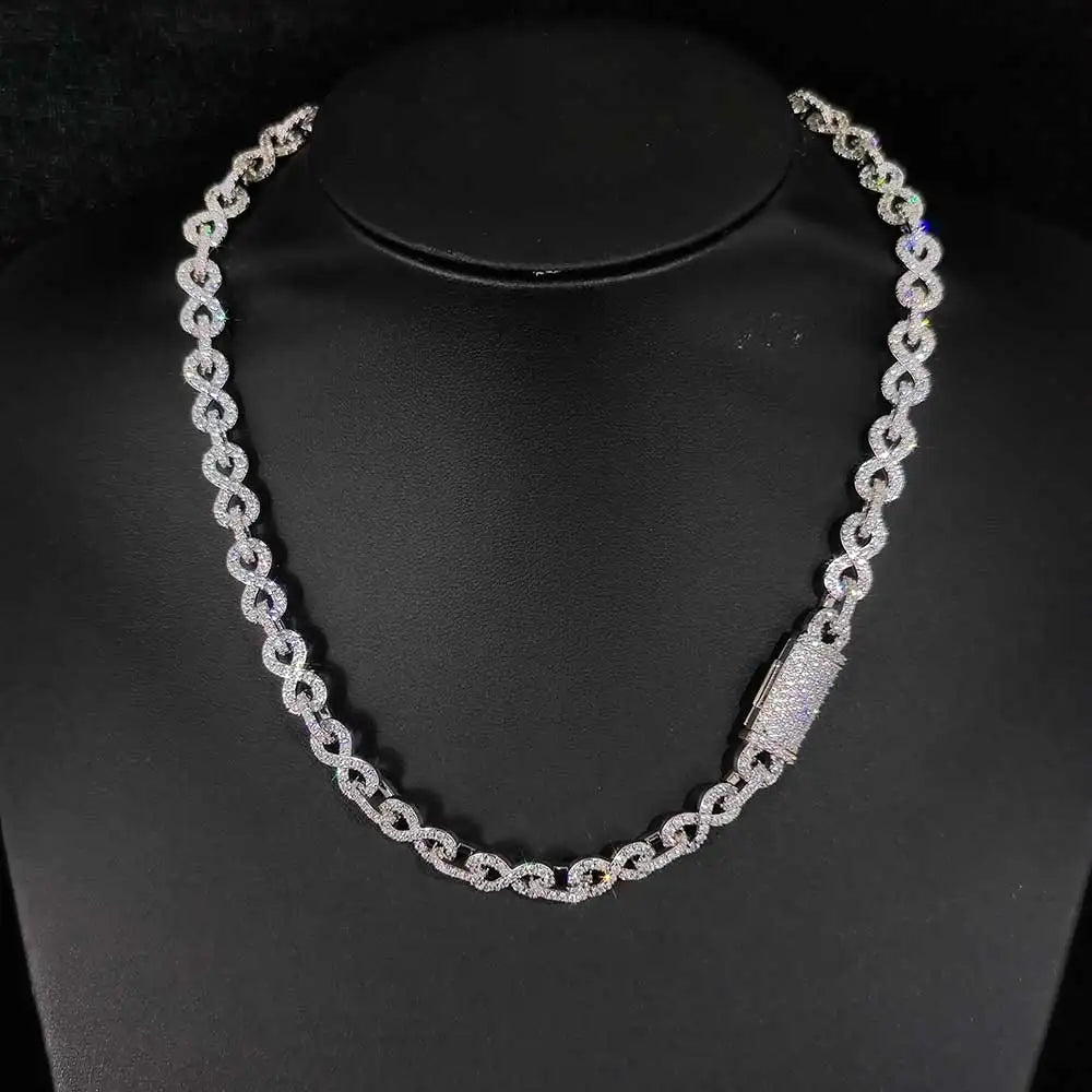 Hip Hop Rapper Jewelry Bling 6MM Infinite 8-character Necklace Paved Crystal Iced Out Cuban Link Chain Necklaces For Men Women