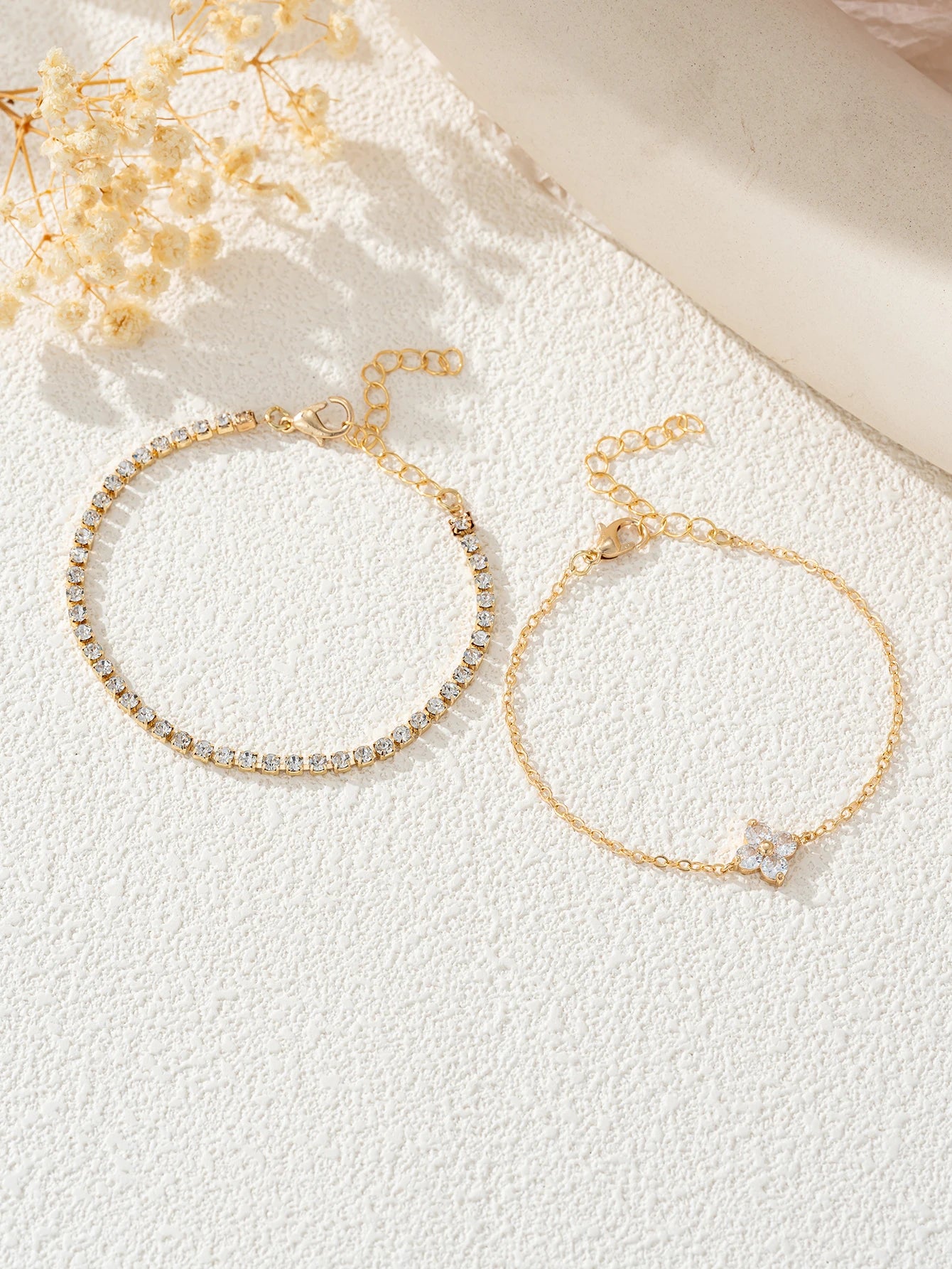 2pcs Simple Cubic Zirconia Flower Water Chain Women's Bracelet Set Daily Office Jewelry