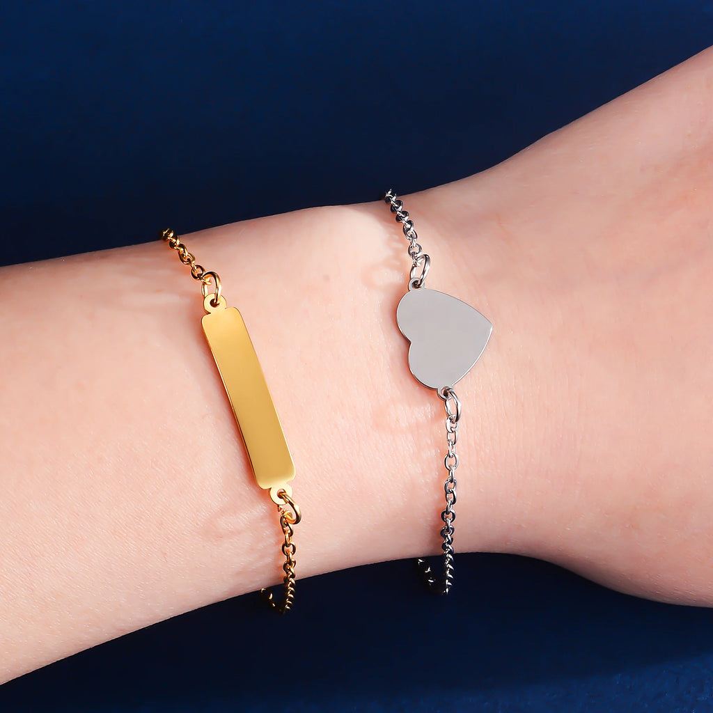 Simply Personalized Customize Text Logo Photo Stainless Steel Charm Bracelet For Women Girls Jewelry with 5cm Extender Chains