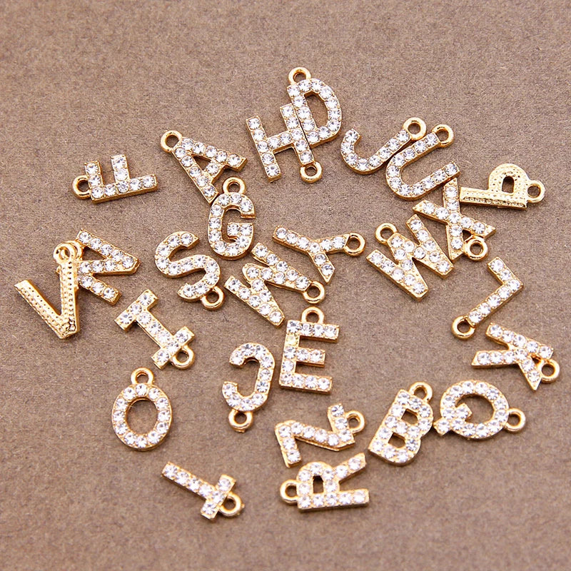 10/26pcs 12*7mm Alloy inlaid rhinestones 26 Letter Charms Pendants for Women Necklace Earring DIY jewelry Accessories