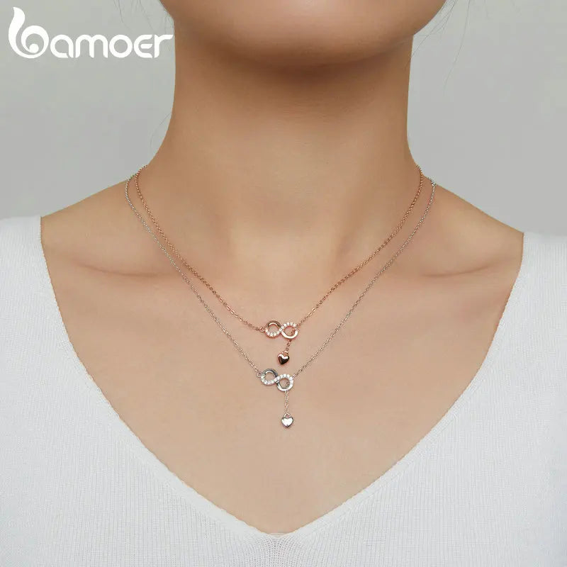 Bamoer 100% 925 Sterling Silver Pendant Necklaces for Women Infinity Forever Gold Love Chain Hot Sale Fashion Jewelry Gifts