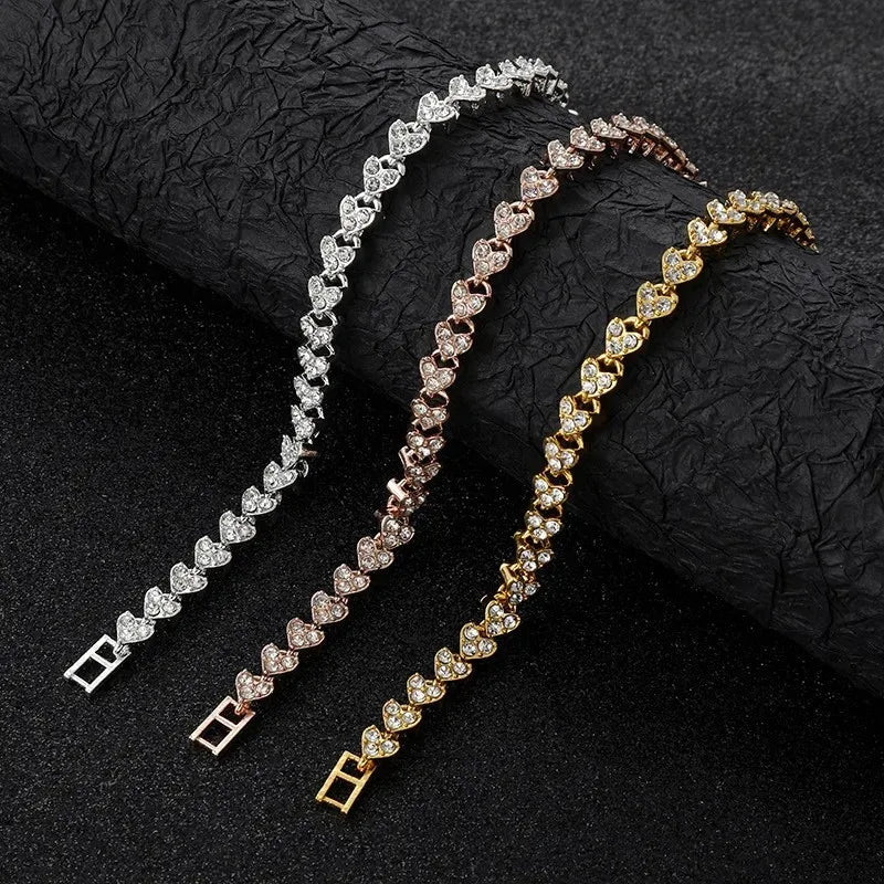 Roman Heart Design Crystal Zircon Wedding Bracelet Water Drill Encrusted Simple Minority Sense Ins Style Jewelry Accessory