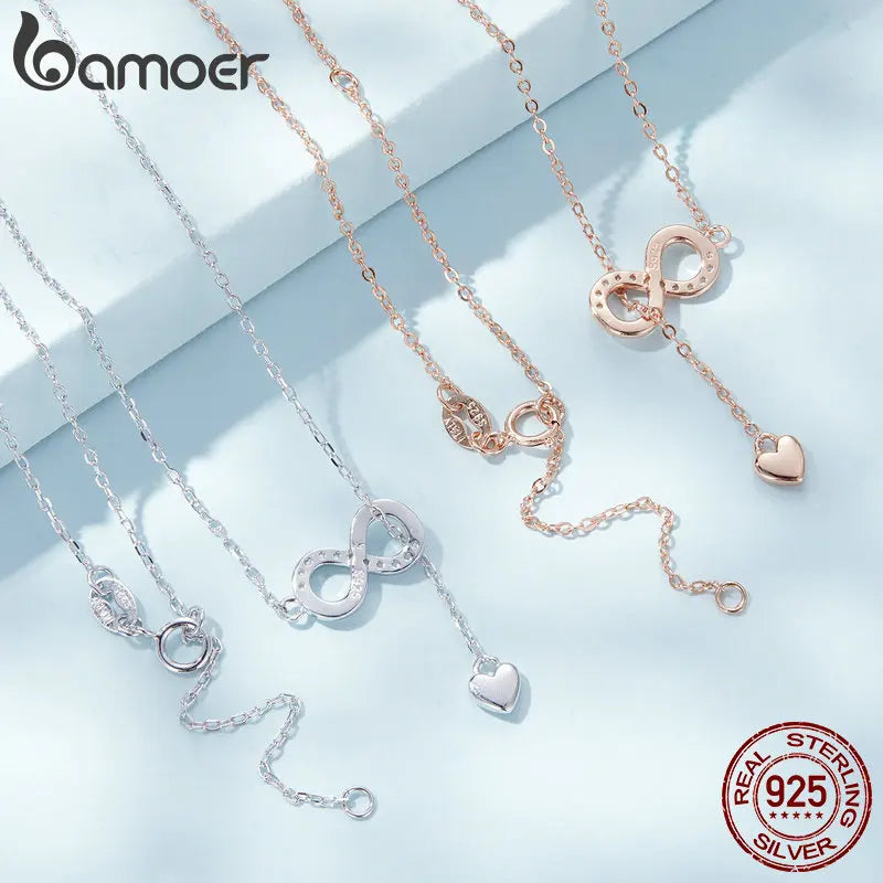 Bamoer 100% 925 Sterling Silver Pendant Necklaces for Women Infinity Forever Gold Love Chain Hot Sale Fashion Jewelry Gifts