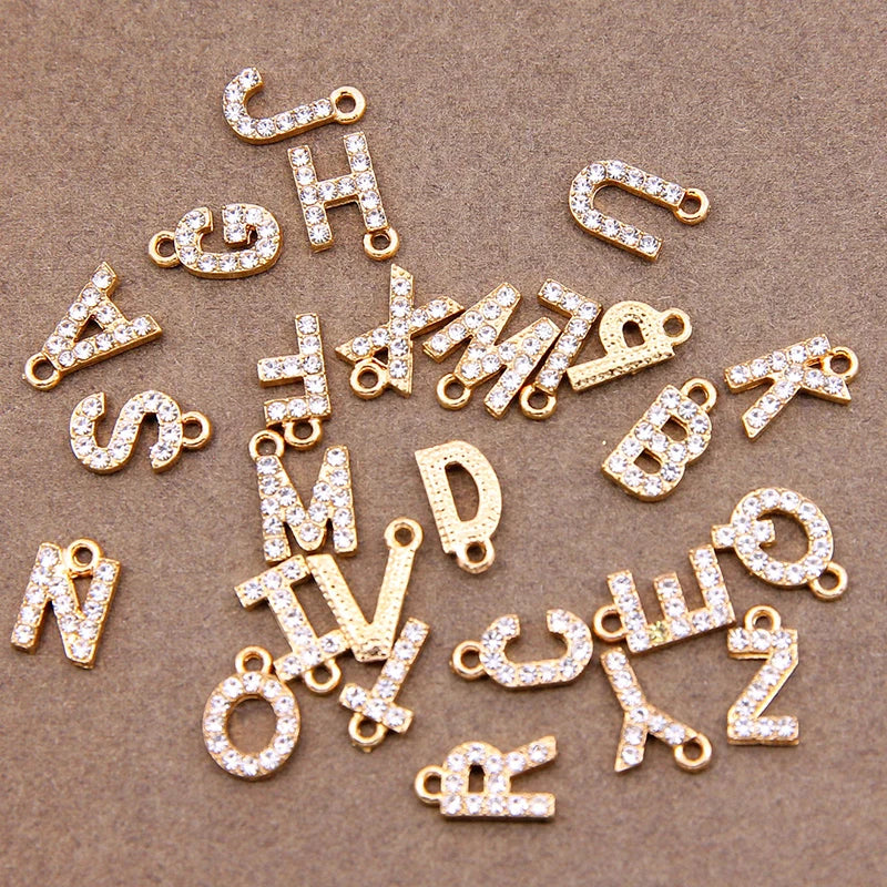 10/26pcs 12*7mm Alloy inlaid rhinestones 26 Letter Charms Pendants for Women Necklace Earring DIY jewelry Accessories