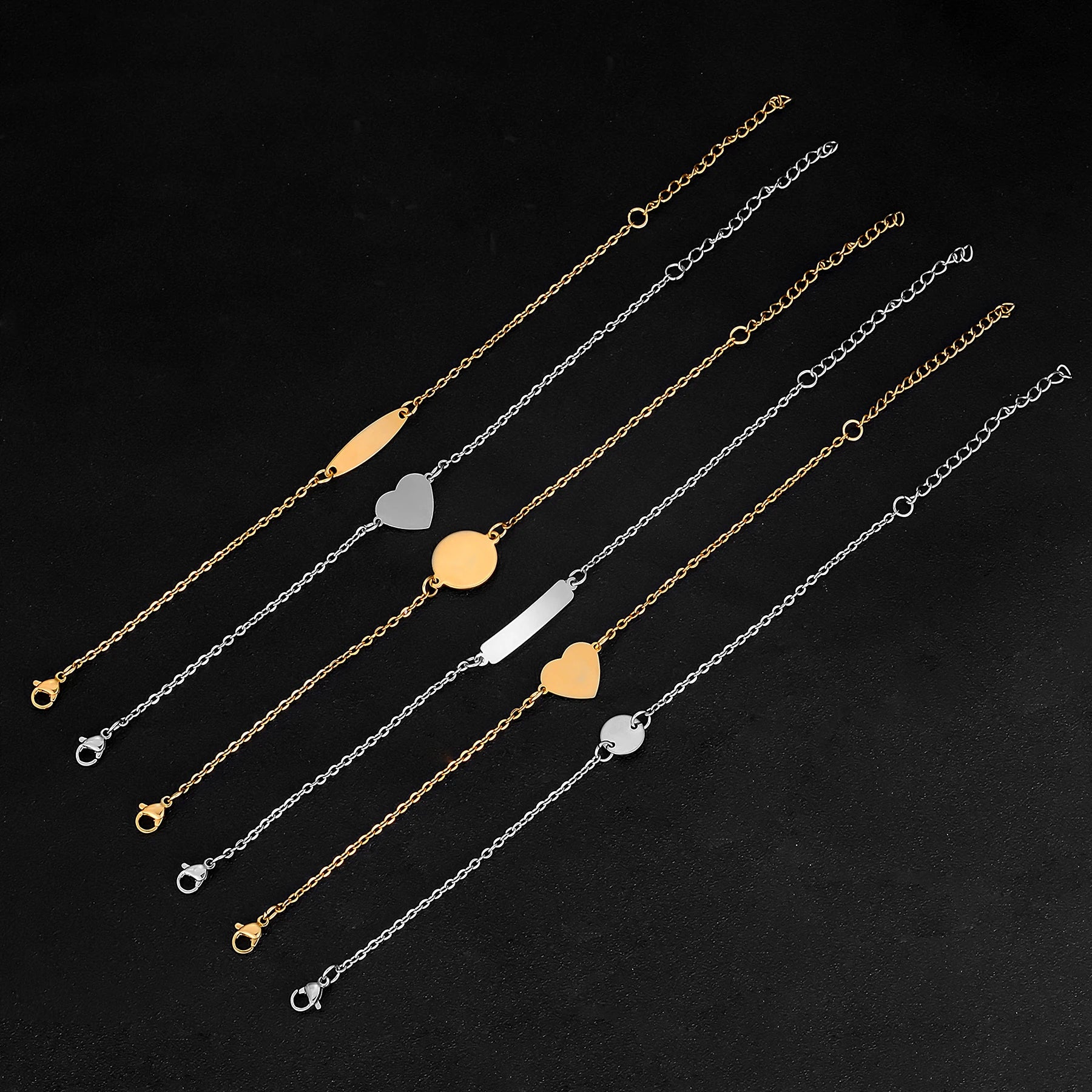 Simply Personalized Customize Text Logo Photo Stainless Steel Charm Bracelet For Women Girls Jewelry with 5cm Extender Chains