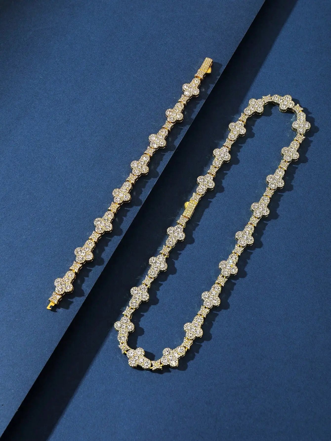 13mm Unisex Rhinestone Fashion Cross Star Necklace Hip Hop Chain Necklace With Bracelet