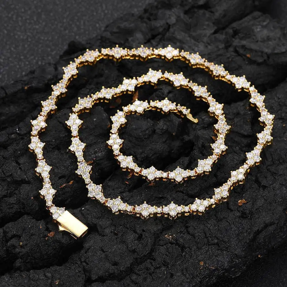 Iced Out 5A Cubic Zirconia Classic Tennis Choker Chain 6.5mm Honeycomb Hip Hop Silver Gold Plated Necklace for Men Women Gift