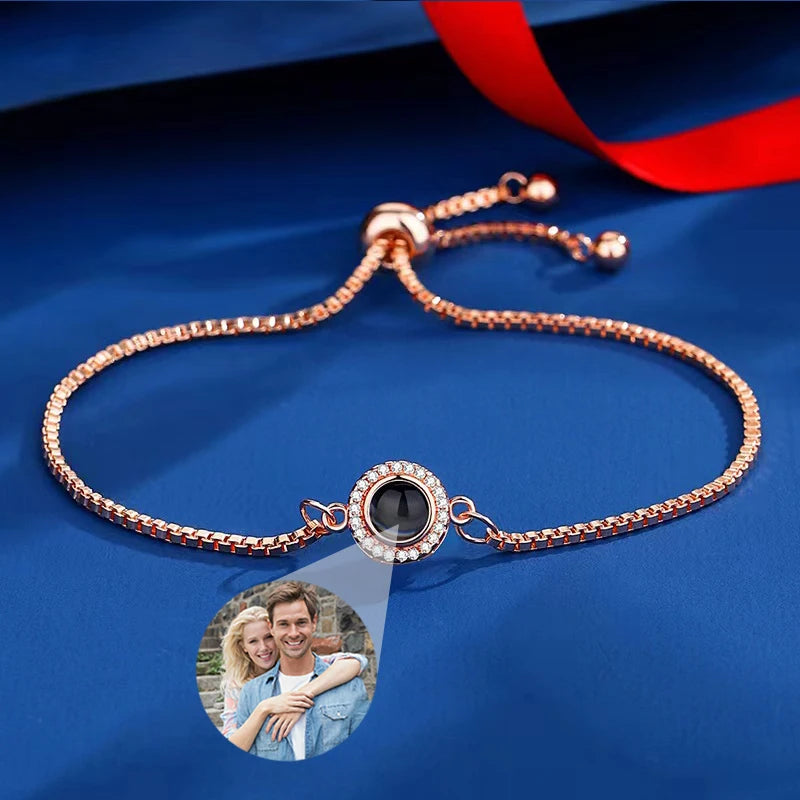 Custom Picture Bracelet Personalized Photo Projection Bracelet Adjustable Bracelets for Women Anniversary Memorial Gifts