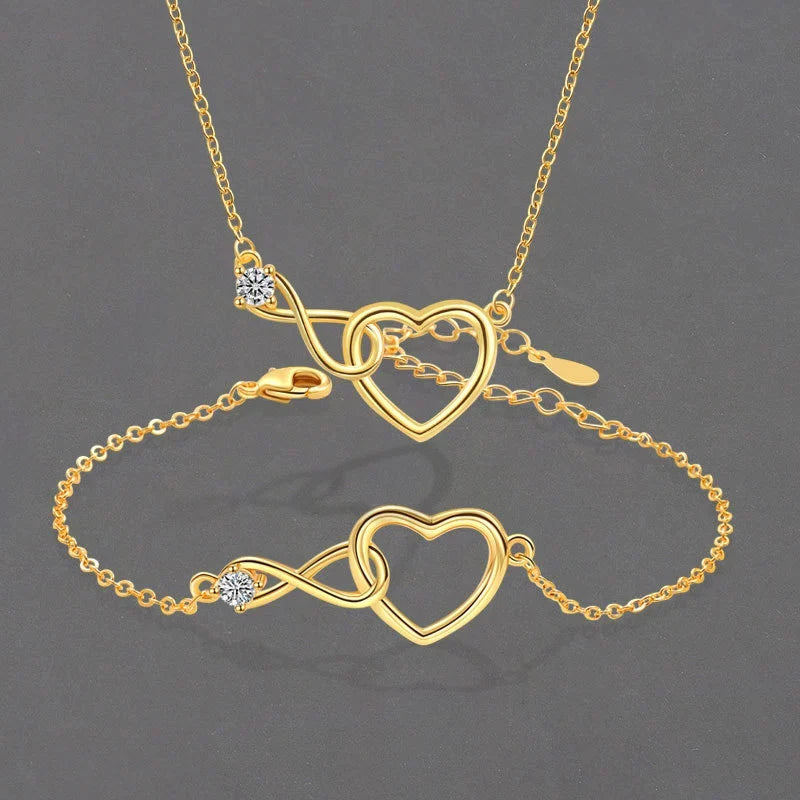 Sweet Romantic Unlimited Love Necklace Bracelet For Women Simple Fashion Zircon Jewelry Set Gifts KOFSAC